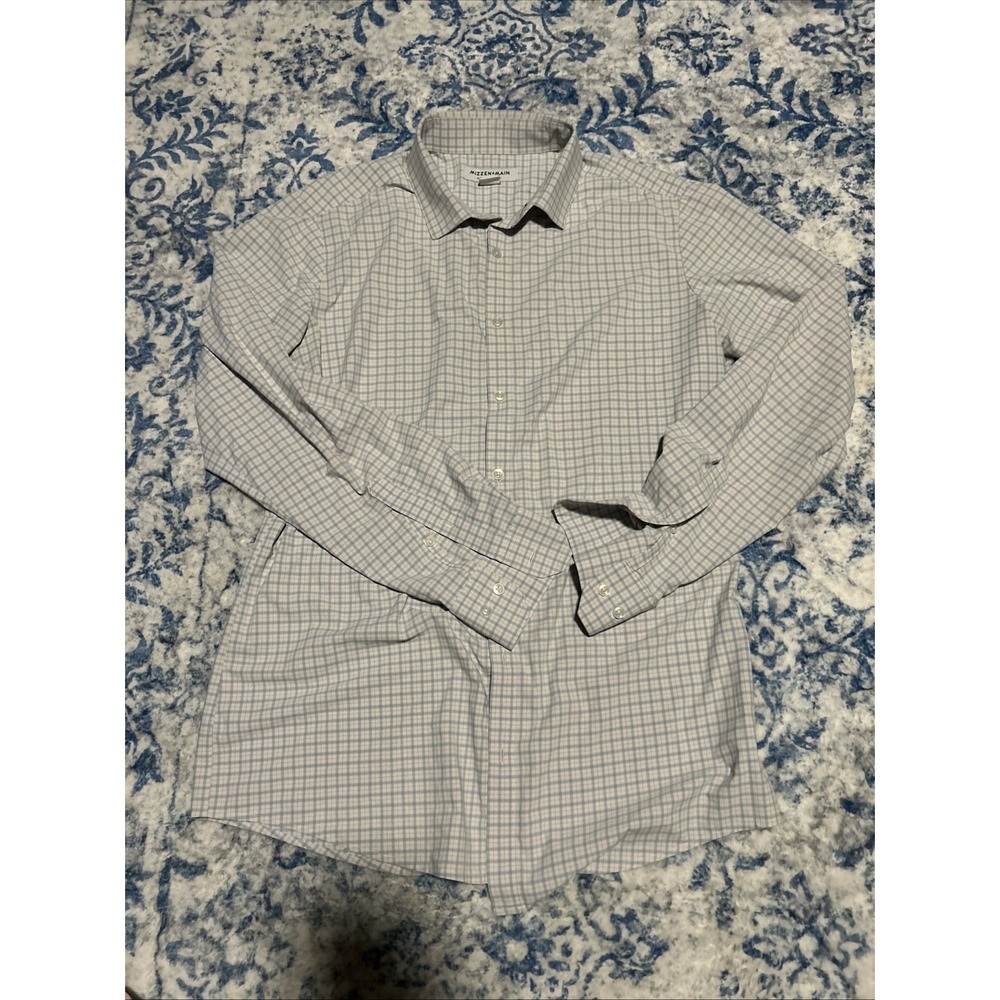 Mizzen + Main Shirt Mens Large Trim Blue Geometric Button Up Performance Casual